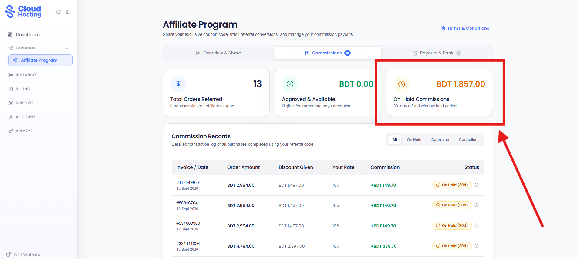 On-Hold Commissions - 30 Day Refund Window