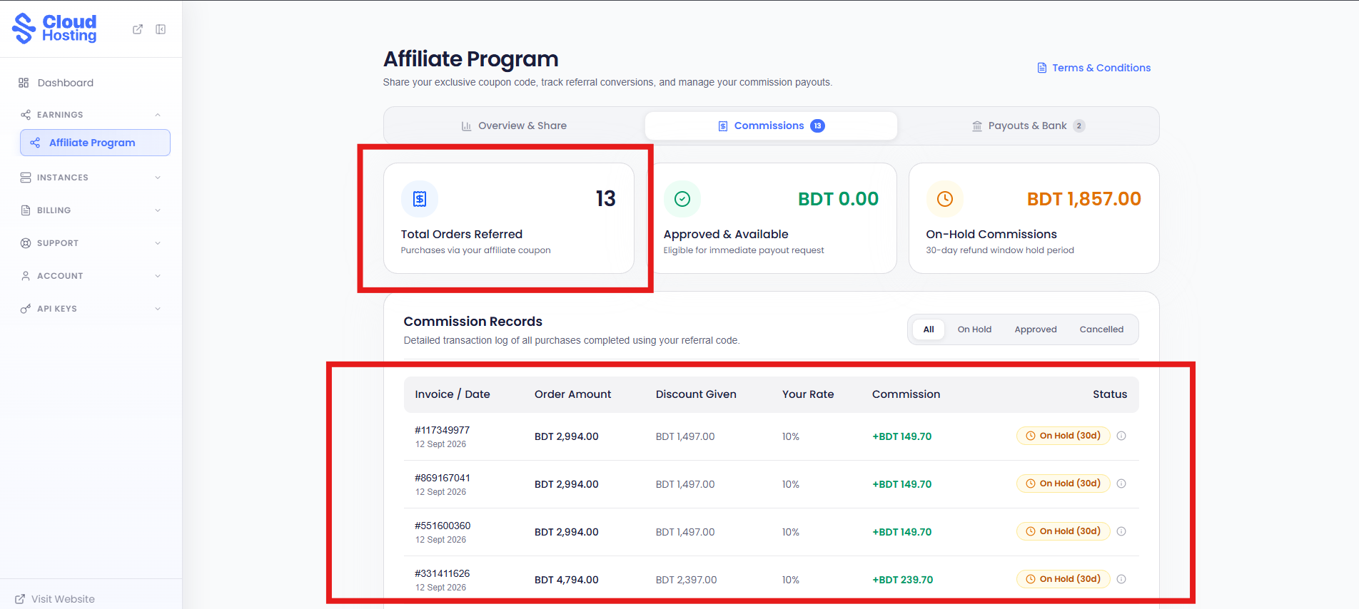Commissions Tab - Track Your Referral Orders